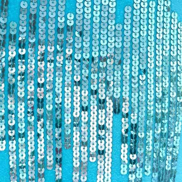 4/$20💥Sequin Waterfall Tank Top, Teal Blue, Sporty Straps, Soft Cotton, Lined - Picture 2 of 9